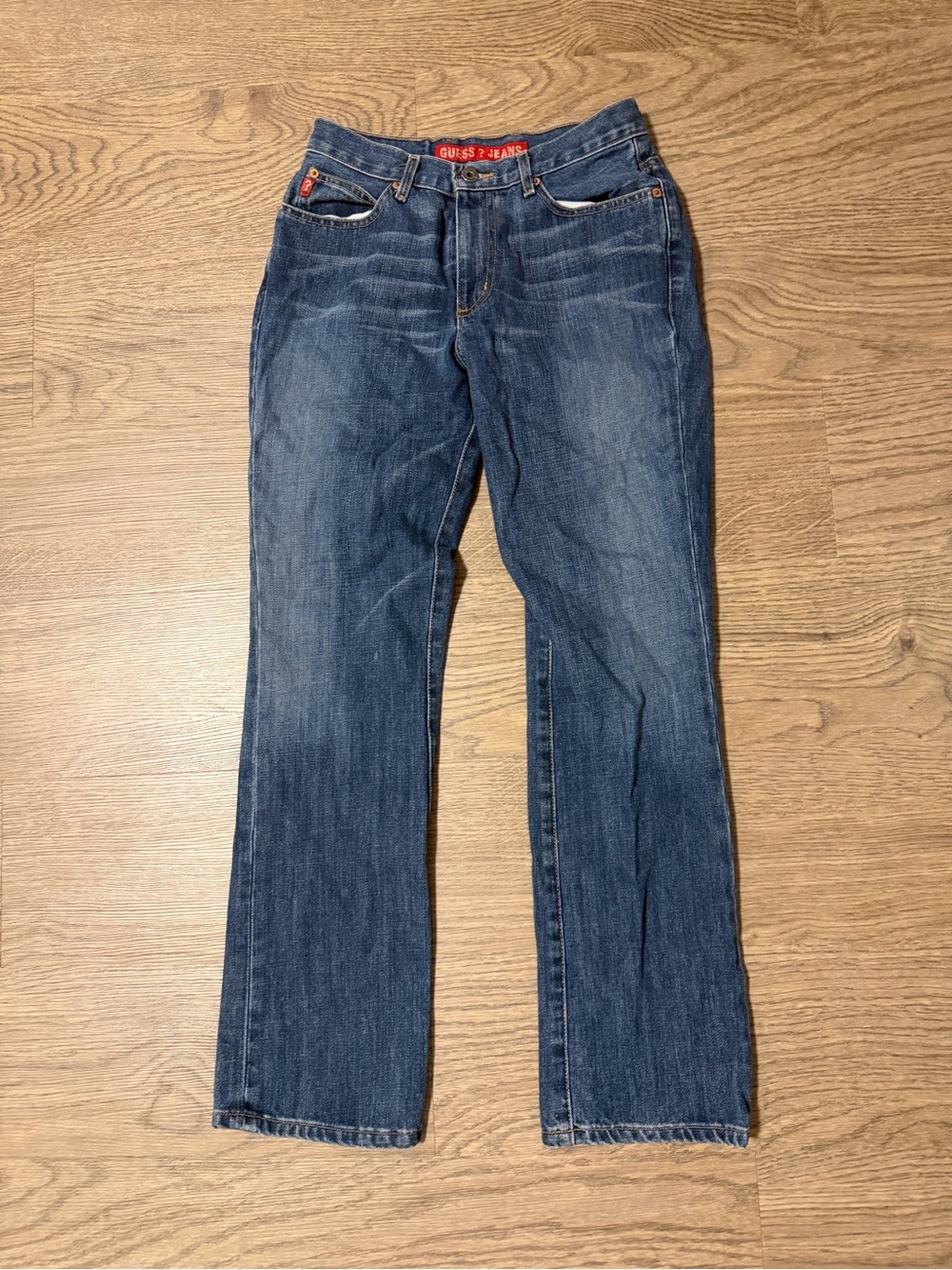 Vintage GUESS Women's Dark Blue Straight-Leg Jeans